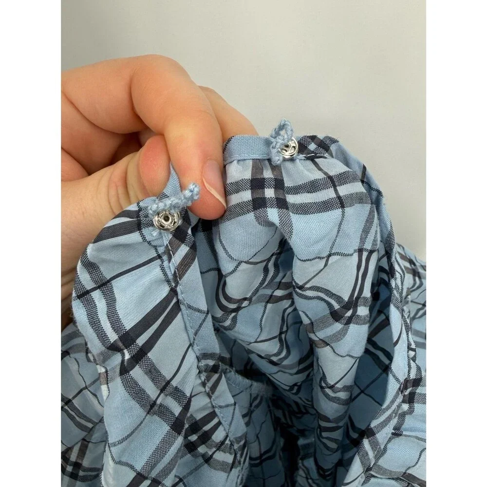 J.Crew V-Back Puff Sleeve Textured Plaid Top  | Light Blue / Navy | Size 6
